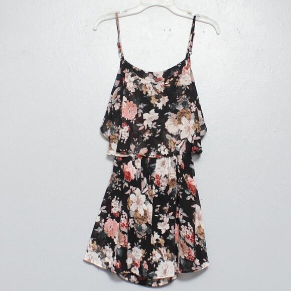 Tobi Dresses & Skirts - Tobi rose print open back black pink mini dress